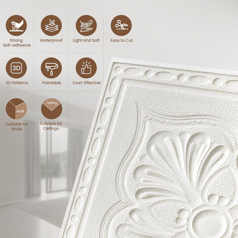 Dureidos Ceiling Tiles Peel and Stick, 32 Pcs Ceiling Tiles Foam, Covered 42 Sq.Ft, Easy to Install and Cut for Ceil and Interior Wall Decor, Plain White（13.8 x 13.8 inch） - Image 3